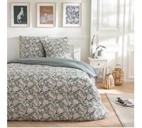 Parure de lit 2 personnes floral et pois en coton 260x240cm