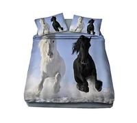 Parure de Lit 2 Personnes Horse Pattern Design Literie Set Animal Housse de Couette Noir Blanc Brun Cheval Polyester-Coton Housse de Couette et Taie d'oreiller 50x75 cm (Cheval # 2, 220_x_240_cm)
