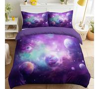 Parure de lit 2 Personnes Housse de Couette 200 x 200 Motif Science-Fiction Univers Nébuleuse Planètes Onirique Exploration , Dégradé Violet Souple Parure de Couette pour Chambre Garçon Gaming