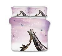 Parure de Lit 2 Personnes Housse de Couette 220x240 cm Girafe Polyester Garçon Fille Dessin Animé Animal Housse de Couette et Taie d'oreiller Orange Noir Beige Gris (Rose, 220_x_240_cm)