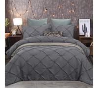 Parure de lit 2 Personnes Noir Blanc Gris Brun Pli Pincée Trois Dimensions Feuille de Lotus Ensemble de Literie 3 Pièces Comprend 1 Housse de couette et 2 Taies d'oreiller (Gris foncé,220x240 cm)
