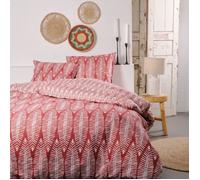 Today Parure De Lit Double en Coton Sunshine Imprimé Feuilles - Rouge/Blanc - 220 X 240 Cm