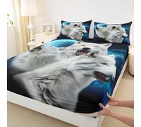 Parure de lit 2 pièces avec 1 taie d'oreiller - Motif Loup Blanc avec Impression 3D - pour Enfants et Adolescents - Motif Animaux Sauvages - pour lit Simple