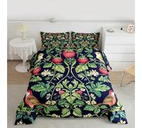 Parure de lit 2 pièces avec couette matelassée, motif floral et marguerites pour enfants, filles et garçons, 1 taie d'oreiller, motif fraises mignonnes