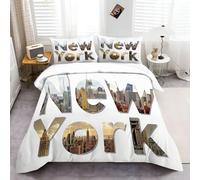 Parure de lit 2 pièces avec Housse de Couette 90x190 cm et 1 taie d'oreiller Motif Paysage De New York Et De Manhattan Style Collage pour 1 Personne, pour Décoration de Chambre d'enfant Garçon Fille