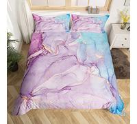 Parure de lit 2 pièces avec housse de couette et 1 taie d'oreiller, motif marbre violet et bleu pour chambre d'enfant, décoration de chambre de fille, couvre-lit léger