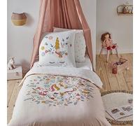 Parure de lit 2 pièces Enfant 1 Personne Fille en Coton imprimé Imprimé Rose Licorne Set de Housse de Couette 140x200cm +1 Taie d'oreiller 63x63 cm avec Fermeture Boutons