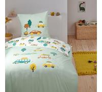 Parure de lit 2 pièces Enfant 1 Personne Garçon Voiture réversible Set de Housse de Couette 140x200cm +1 Taie d'oreiller 63x63 cm avec Fermeture Boutons