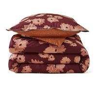 Parure de lit 2 pièces : housse 140x200 cm et taie 50x80 cm satin de coton COUP DE FOUDRE prune/caramel