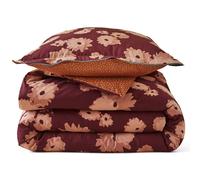 Parure de lit 2 pièces : housse 160x210 cm et taie 50x80 cm satin de coton COUP DE FOUDRE prune/caramel