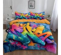 Parure de Lit 2 Pièces Style Graffiti Motif De Symboles De L'Alphabet 140 x 200 cm Housse de CouetteEnfant 1 Personnes 3D Motif avec Fermeture Éclair Hypoallergique Microfibre Couleur Orange