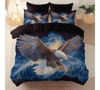 Parure de lit 200 x 200 cm avec housse de couette et 2 taies d’oreiller - Ciel Éclairs Animaux Aigles thème draps doux respirants en microfibre brossée linge de lit chambre adulte enfant Noir