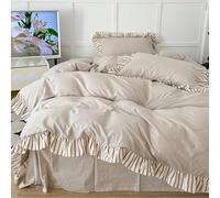 Parure de Lit 200X200 à Volants Unie,Housse de Couette Réversible en Microfibre Douce Lavée avec Fermeture Éclair,Parure de Lit Simple de Style Français pour Chambre D'enfant et Adulte,Marron,Do