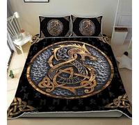 Parure de Lit 200x200 adulte Totem-dragon Viking Housse de Couette 1 Personnes Totem De Bateau Pirate Loup Viking 3 Pièces Parure de Lit Enfant avec 2 Taies d'oreiller 50x75cm, pour Enfant Adolescents