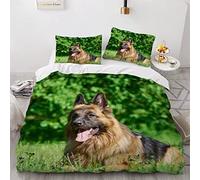 Parure de lit 200x200 Berger Allemand 3D Motif Housse de Couette Ultra Doux Respirante 3 Pièces Chiens Bedding avec Fermeture Éclair et 2 Taie d'oreiller Convient à Adultes Ado