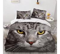 Parure de lit 200x200 Chat 3D Motif Housse de Couette Ultra Doux Respirante 3 Pièces Mignon Animal De Compagnie Bedding avec Fermeture Éclair et 2 Taie d'oreiller Convient à Adultes Ado