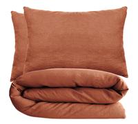 Parure de lit 200x200 cm et 50x70 cm 100% coton lavé PALACE marron terre cuite 3 pièces