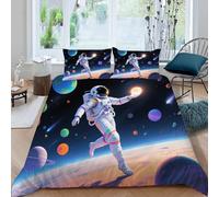 Parure de Lit 200x200 cm pour Enfants Planète Astronaute Parure Housse de Couette Univers de l'espace Extra-atmosphérique Parure de Couette Chambre Décor 2 Personnes avec Taies d'oreiller (Dx8335)