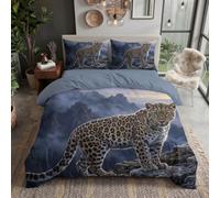 Parure De Lit 200X200 Guépard Sauvage 2 Personnes, Housse De Couette Et 2 Taies D'Oreiller 65X65, Linge De Lit Réversible Animaux De Montagne Enneigés Paysage Bleu-Gris Avec Zip, Microfibre Douce