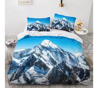 Parure de lit 200x200 Mont Everest 3D Motif Housse de Couette Ultra Doux Respirante 3 Pièces Montagnes Bedding avec Fermeture Éclair et 2 Taie d'oreiller Convient à Adultes Ado