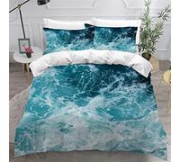 Parure de lit 200x200 Océan 3D Motif Housse de Couette Ultra Doux Respirante 3 Pièces Bleu D’été Bedding avec Fermeture Éclair et 2 Taie d'oreiller Convient à Adultes Ado