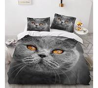 Parure de lit 200x200 Poil Court Britannique 3D Motif Housse de Couette Ultra Doux Respirante 3 Pièces Amoureux des Chats Bedding avec Fermeture Éclair et 2 Taie d'oreiller Convient à Adultes Ado