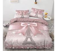 Parure de Lit 200x200 Tour Eiffel Paris - Housse de Couette 2 Personnes Motif Nœud Papillon Fille avec Fermeture éclair - Ensemble de Literie en Microfibre Douce avec 2 Taies d'oreiller I#-154