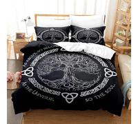 Parure de Lit 200x200cm Adulte Arbre De La Vie Housse de Couette 1 Personnes Noeud Celtique Arbre De Vie Viking 3 Pièces Parure de Lit Enfant avec 2 Taies d'oreiller 50x75cm, pour Enfant Adolescents