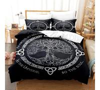 Parure de Lit 200x200cm Adulte Arbre De La Vie Housse de Couette 1 Personnes Noeud Celtique Vikings 3 Pièces Parure de Lit Enfant avec 2 Taies d'oreiller 50x75cm, pour Enfant Adolescents