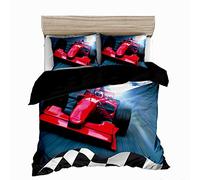 Parure de Lit 200x200cm Adulte Courses De F1 Housse de Couette 1 Personnes Voiture De Course De Formule 1 Rouge 3 Pièces Parure de Lit Enfant avec 2 Taies d'oreiller 65x65cm, pour Enfant Adolescents