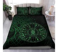 Parure de Lit 200x200cm Adulte Viking Housse de Couette 1 Personnes Noeud Celtique Totem Mythe Viking 3 Pièces Parure de Lit Enfant avec 2 Taies d'oreiller 50x75cm, pour Enfant Adolescents