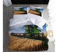 Parure de Lit 200x200cm Moissonneuses Batteuses Housse de Couette 1 Personnes Tracteur Et Moissonneuse Batteuse 3 Pièces Parure de Lit Enfant avec 2 Taies d'oreiller 50x75cm, pour Enfant Adolescents