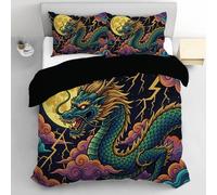 Parure de Lit 200x200cm, Nuages Bon Augure Dragon Géant Housse de Couette avec 2 Taies d'oreiller 65x65 cm, Art Pop Rétro Américain Ensemble de Literie Réversibles pour 2 Personnes