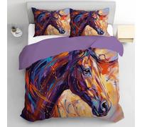 Parure de Lit 200x200cm, Peinture À l'huile Cheval Housse de Couette avec 2 Taies d'oreiller 65x65 cm, Expressionnisme Abstrait Ensemble de Literie Réversibles avec Fermeture Éclair pour 2 Personnes