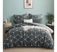 Parure de lit 220 x 240 cm - Gris foncé et Blanc - 100% Coton Respirant et agréable pour Les journées Chaudes en été - 1 Housse de Couette 220 x 240 cm + 2 taies d'oreiller 80 x 80 cm
