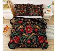 Parure de lit 220 x 240 cm Housse de Couette Chambre d'amis Famille Réversible en Microfibre, Motif Vintage Idéal pour Noël Floral, 1 Housse + 2 Taies d'oreiller 65x65cm