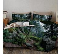 Parure De Lit 220 x 240 cm, Housse De Couette Nuages Forêts Chemins Ermeture éclair, Housse De Couette Paysages Naturels Réalistes Microfibre 3 PièCes Linge De Lit avec 2 Taies d'oreiller