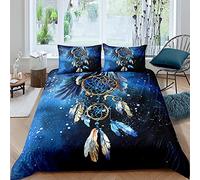 Parure de Lit 220x240 Adulte Attrape-Rêves Bleu Microfibre Douce Respirante 3 Pièces, 1 Housse Couette 220x240 cm avec Fermetureéclair + 2 Taies d'oreiller 50x75cm