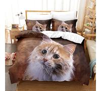 Parure De Lit 220x240 Adulte Chat SibéRien Marron with 2 Taies D'oreillers 65x65 cm - Microfibre Parures De Lit, Adaptées Aux Adultes Et Aux Enfants - Housse De Couette 220x240