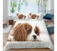 Parure de lit 220x240 Adulte Chien Doux Microfibre Literie avec Fermeture Éclair et 2 Taies d'oreiller Mignon Cavalier King Charles Spaniel 3D Housse De Couette 2 Personnes pour Garçon Fille Adulte