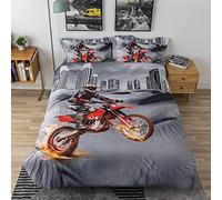 Parure de Lit 220x240 Adulte Moto Grise 110 g/㎡ Microfibre Housse de Couette 220x240 + 2 Taies d'oreiller 65x65 Housse Couette 240x220 Adaptée Aux Hommes D'âge Mûr Femmes Adultes Parure