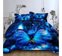 Parure de Lit 220x240 Adulte Papillon Bleu 110 g/㎡ Microfibre Housse de Couette 220x240 + 2 Taies d'oreiller 65x65 Housse Couette 240x220 Adaptée Aux Hommes D'âge Mûr Femmes Adultes Parure