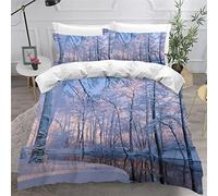 Parure de Lit 220x240 Adulte Paysage De Neige D'hiver Housse de Couette 2 personne Pays Forestier Adolescents 3D Motif avec Fermeture Éclai Doux Respirant Microfibre 3 Pièces,2 Taies d'oreiller 50x75