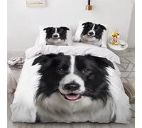 Parure de lit 220x240 Border Collie 3D Motif Housse de Couette Ultra Doux Respirante 3 Pièces Chien Bedding avec Fermeture Éclair et 2 Taie d'oreiller Convient à Adultes Ado