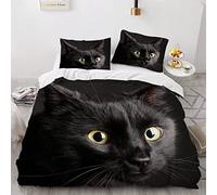 Parure de lit 220x240 Chat Noir 3D Motif Housse de Couette Ultra Doux Respirante 3 Pièces Amoureux des Chats Noirs Bedding avec Fermeture Éclair et 2 Taie d'oreiller Convient à Adultes Ado