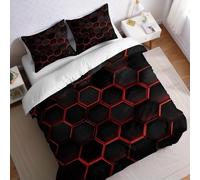 Parure de Lit 220x240 cm 2 Personnes Rouge Housse de Couette Motif géométrique en nid d'abeille 3D en Microfibre avec 2 Taies d’Oreiller, pour Adultes Hommes et Femmes