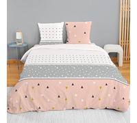Parure de lit 220x240 cm Adulte en Microfibre géométrique- Housse de Couette 220x240 cm + 2 Taies d'oreiller 63x63 cm scandinave Rose, Gris et Blanc - Set de Housse de Couette en Microfibre
