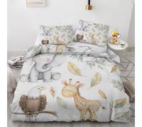 Parure de Lit 220x240 cm Animaux De La Jungle Housse de Couette éléphants Girafe Pygargue à Tête Blanche Feuilles, Ensemble Literie Microfibre Douce, Housse Couette avec 2 Taies D'oreiller 65x65 cm