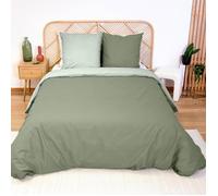 Parure de lit 220x240 cm CÔTÉ DÉCO 100% coton bicolore vert - Housse de couette + 2 taies 63x63 cm