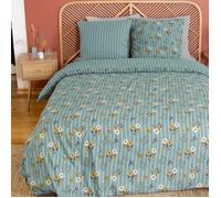 Parure de lit 220x240 cm - COTE DECO - Imprimé floral et rayé - Microfibre - 3 pièces - Lavable à 40°